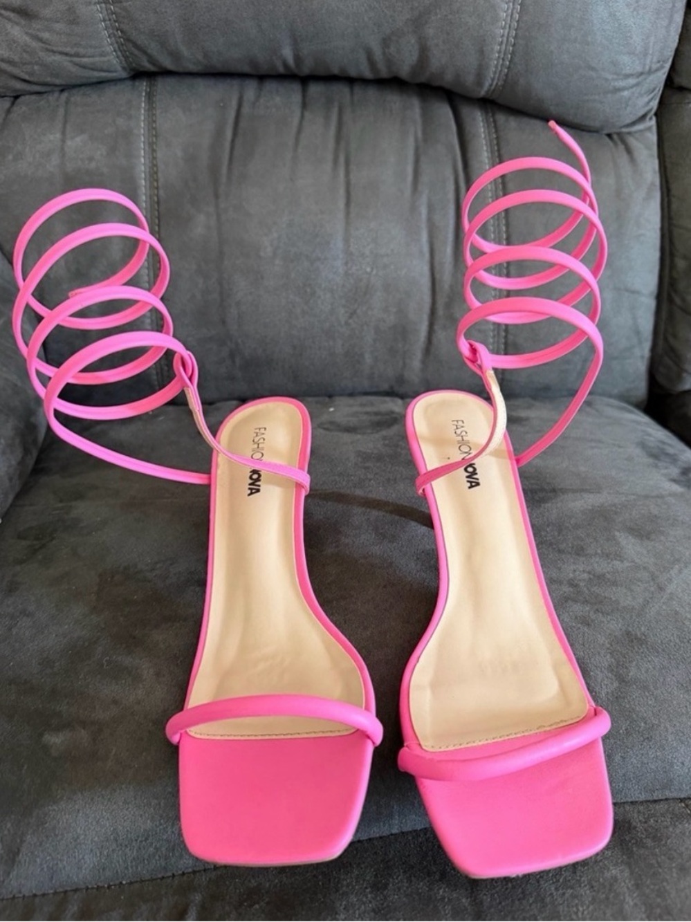 Fashion Nova Neon Pink Spiral Wrap Heels